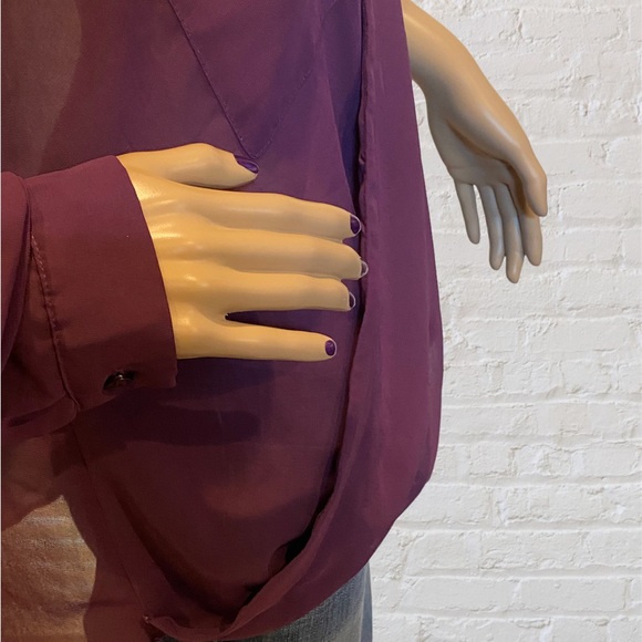 Kut From the Kloth Kendall Cross-Front Tab Sheer Blouse Purple Size Large VGC - Picture 5 of 6